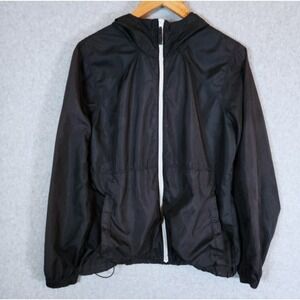Columbia Hooded Windbreaker Jacket Women's Medium Black Lightweight Full Zip